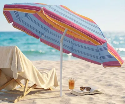 Immagine prodotto di Milani Home - ombrellone da spiaggia diametro 2 m, palo centrale in acciaio, telo TNT multicolor, inclinabile, protezione UV, per mare, piscina e campeggio