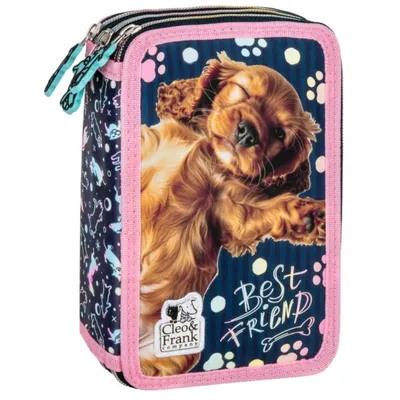 Produktbild von Federmäppchen 3 Fächer - Mäppchen für Mädchen - Federmappe 3-Fach Federtasche Gefüllte Schüleretui Schulmäppchen  - Hund
