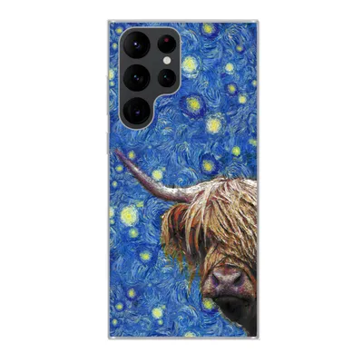 Produktbild von MuchoWow® Handyhülle Schutzhülle Hülle für Samsung Galaxy S22 Ultra Sternennacht - Van Gogh - Schottischer Highlander Silikon Softcase Handy Hülle - Abbildung
