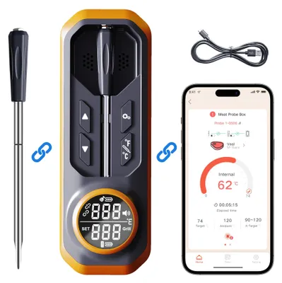Draadloze vleesthermometer, 500 ft, App, vorprogrammierte Temperaturen