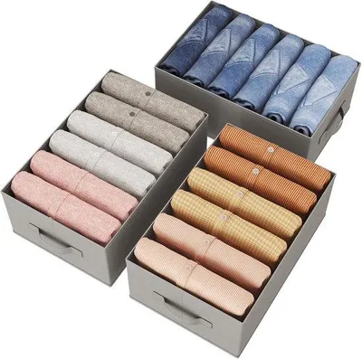 Produktbild von Famanu Lade Organizer Set 3 Stück Grau - Faltbare Kleiderschrank Organizer mit 6 Fächern