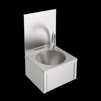 Image de Meuble de salle de bain individuel KWC, modèle ANIMA, en acier inoxydable, dimensions 305x501x268 mm, avec système depar genouillère