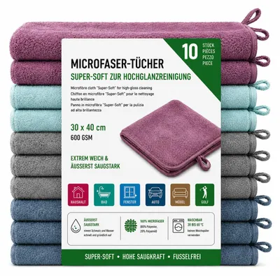 Produktbild von Microfasertücher Super Soft 10er Set 30 x 40 cm, 600 GSM