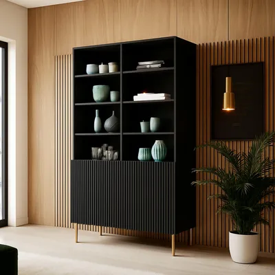 Immagine prodotto di Dmora Libreria Estremoz 42x100x176.5h cm Nero, 10 Ripiani 2 Ante