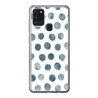 Produktbild von MuchoWow® Handyhülle Schutzhülle Hülle für Samsung Galaxy A21s Polka dots - Grau - Weiß Silikon Softcase Handy Hülle - Hartschale