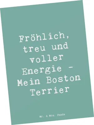 Produktbild von Mr. & Mrs. Panda Ansichtskarte Spruch Boston Terrier Freude - Meeresbrise - Geschenk, Fröhlich, Begleiter, Ansichtskarten, Postkarten, Hunderassen Pflege, Vielfalt