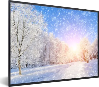 Produktbild von MuchoWow® Gerahmtes Poster Schnee - Sonne - Winter 80x60 cm - Poster mit Schwarzem Bilderrahmen Wandposter Rahmen Foto Bilder - Schwarzem - Mit Gestell