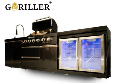 Produktbild von GORILLER® BLACKBACK M6 venkovní kuchyně, plynový gril s dvojitou lednicí a dřezem, nerezová ocel, černá barva