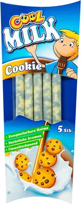Produktbild von Cool Milk ÖKO Trinkhalme – 5er Pack kompostierbare Trinkhalme, Cookie-Geschmack,