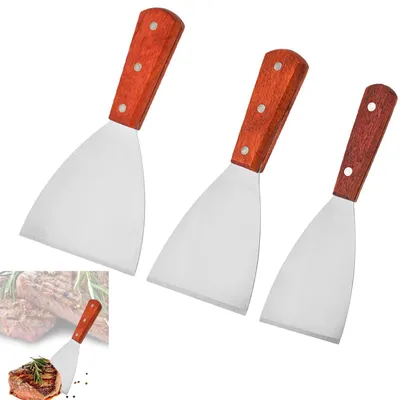 Produktbild von Grillspatel-Set, 3 Stück, aus Edelstahl mit Holzgriffen, für Grill und Küche