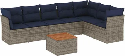 Produktbild von vidaXL 8-tlg. Garten-Sofagarnitur mit Kissen Grau Poly Rattan