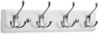 Obrázek produktu pro Nástěnný držák, bílý – 4 háčky – 42 cm, matný nikl