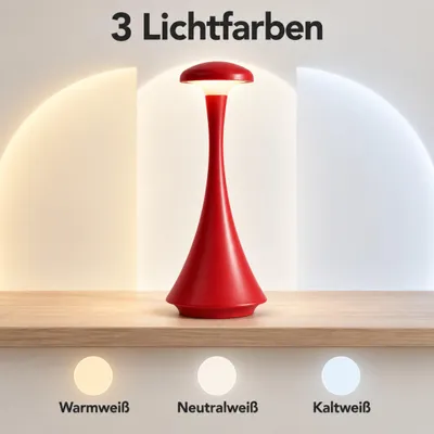 Produktbild von Schlanke Pilzlampe als kabellose LED Tischleuchte, mit Akku, Touch-Steuerung, 3 Lichtfarben und Type-C-Anschluss, 3 W