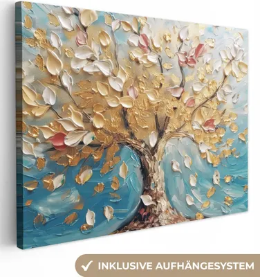 Obrázek produktu pro OneMillionCanvasses® - Plátna - Strom - Modrá - Zlatá - Moderní, nástěnné umění, nástěnné dekorace Obývací pokoj, 40x30cm