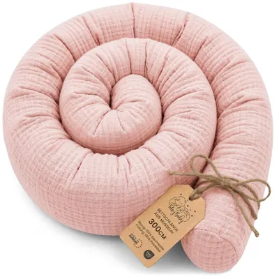 Image de Coussin pour enfant dormant sur le côté, 300 cm, en mousseline, couleur rose pâle, pour lit de bébé