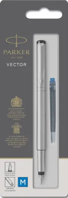 Produktbild von Parker Vector, Edelstahl, Kartuschenfüllsystem, Blau, Edelstahl, Sichtverpackung, 1 Stück(e)