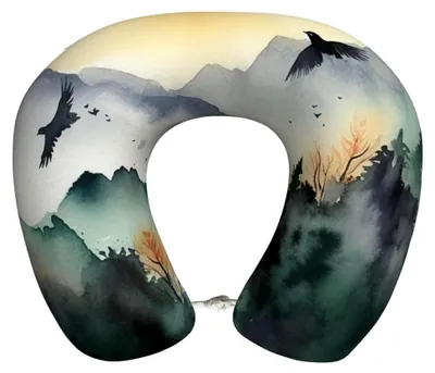 Produktbild von Reise-Nackenkissen aus Memory-Schaum, U-Form, Aquarelldesign, für Flugzeug, Auto und Zuhause