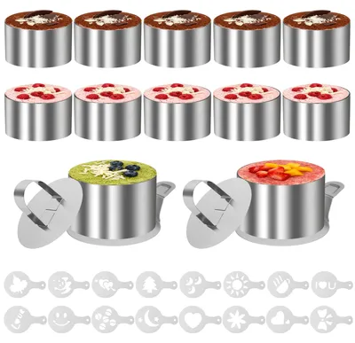 12 Dessertringe Ø8 cm, 2 Deckel, 2 Böden, 16 Schablonen