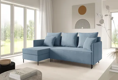 Produktbild von LIKMA Ecksofa ZAVO Hellblau L-Form 214x142 cm Schlafsofa mit Bettfunktion 202x140 cm 2 Bettkasten Stauraum Polstersofa