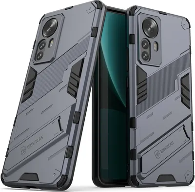 Produktbild von Armor Hülle für Xiaomi 12 Pro, Hybrid PC TPU Bumper Stoßfestes Schutzhülle mit Standfunktion Grau