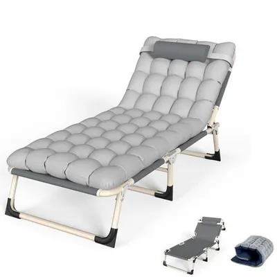 Produktbild von Klappbett – Tragbares Camping-Klappbett – Einzelbett – Metall-Klappbett – Mit Perlbaumwollmatratze – Ausgeklappt 76 x 56 x 28 cm – Silbergrau