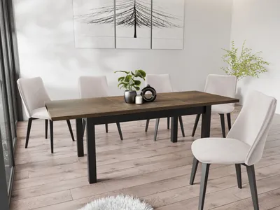 Produktbild von Moderner Rechteckiger Ausziehbarer Esstisch - Platzsparend - Schwarze Holzbeine - 160 bis 240 cm - Hergestellt in EU - 160 x 90 cm - Lefkas Eiche