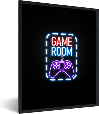 Produktbild von MuchoWow® Gerahmtes Poster Neon - Zitate - Spielzimmer - Controller - Schwarz 30x40 cm - Poster mit Schwarzem Bilderrahmen Wandposter Rahmen Foto Bilder - Wanddeko - Kunstdrucke