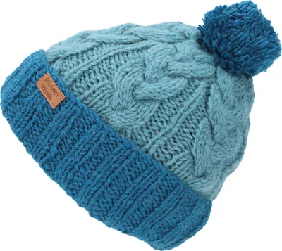 Produktbild von Bommelmütze aus Nepal, Mütze aus Schurwolle, Wintermütze mit Zopfmuster - Blau, Uni, Hüte, Mützen