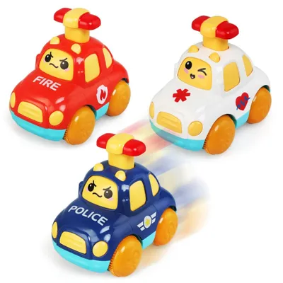 Image de Jeux pour bébé : ensemble de 3 véhicules – camion de pompiers, voiture de police et ambulance, pour les enfants de 1 à 3 ans