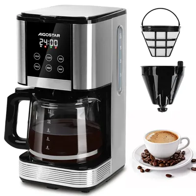 Produktbild von Aigostar - Programmierbar Edelstahl Filterkaffeemaschine, 24h, 1,5L, 1000W, LCD-Display, 14-Tassen