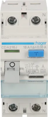 Produktbild von HAGER RCCB Fehlerstromschutzschalter 1P+N 16A 30mA 6kA typ A CDA216J