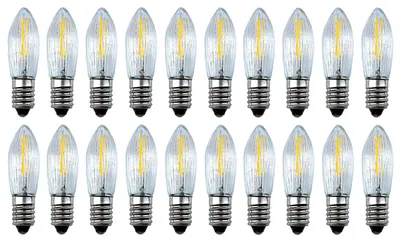 Produktbild von 20 Stück: LED Filament Topkerzen 24V 0,2W E10 – Ersatzkerzen für Schwibbogen & Lichterkette mit 10 Brennstellen, Riffelkerze Spitzkerze Warmweiß Weihnachtsbeleuchtung