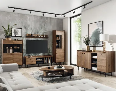 Produktbild von Wohnwand mit Couchtisch und Sideboard in Eiche Nb. VAREDO-132 im angesagten Vintage Design