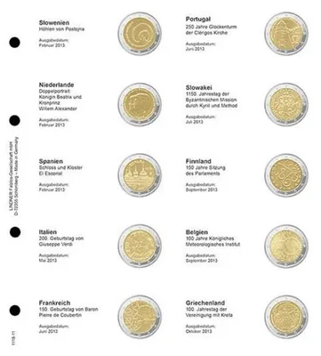 Produktbild von Lindner 1118-11 Vordruckblatt 2 EURO Gedenkmünzen chronologisch: Slowenien 2013 - Griechenland 2013