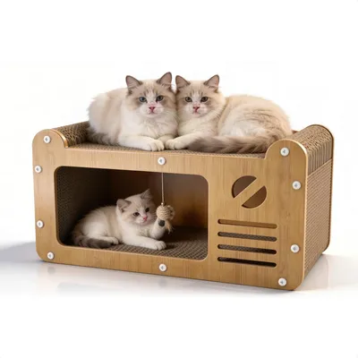 Image de Griffoir pour chat, design 2 en 1, dimensions 51x25x27 cm, carton à griffer pour protéger les meubles