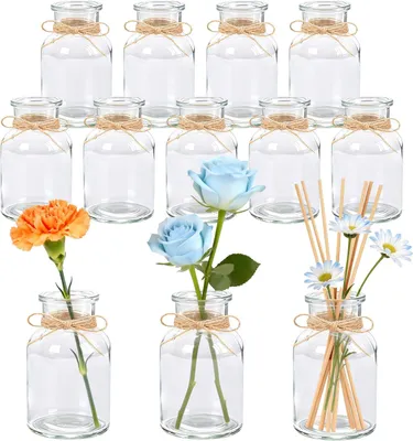 Produktbild von 12 Stück kleine Vasen für Tischdeko, 125 ml Transparente Blumenvase aus Glas für Hochzeitsdeko, Party Deko, Tischdeko
