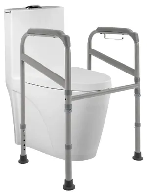 Produktbild von Klappbarer Toilettenstuhl mit Sicherheitsrahmen, Höhenverstellbare Toilettenaufstehhilfe Kohlenstoffstahl, 200 kg belastbar, Bohrungsfreie Montage, Platzsparend faltbar, 56×46 cm