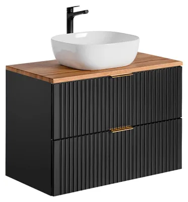Produktbild von Waschtisch 80.6cm Adriel mit 2 Schubladen, Schwarz und Holzoptik