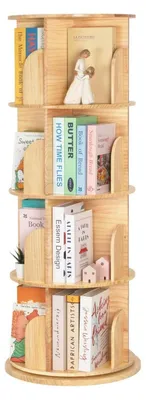 Image de Étagère tournante pour livres, en bois massif, 4 niveaux, 129 cm, en pin