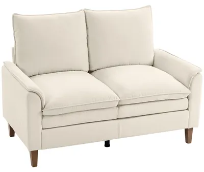 Produktbild von HOMCOM Zweisitzer Sofa, dicke Polsterung, Federkissen, tiefer Sitz, Creme