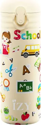 Produktbild von Thermosflasche mit Strohhalm 0.35L, Edelstahl, Schule - IZY | Kids