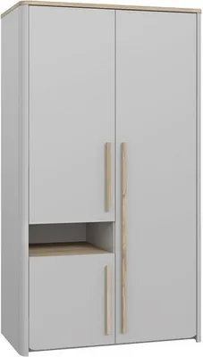 Produktbild von Furniture24 Kleiderschrank Surfinio Schrank 3 Türiger Drehtürenschrank Grau/Catania Eiche 158Cm