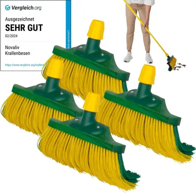 Produktbild von Novaliv Krallenbesen Set 30 cm Holz mit Teleskopstiel gebogenen Borsten Gartenbesen Straßenbesen Kehrbesen Laubbesen (4, 40 cm Ersatzkopf)
