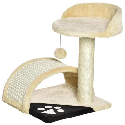 Produktbild von PawHut Kratzbaum Katzenbaum mit Spielbällen  Sisalseil-Kratzstangen Beige