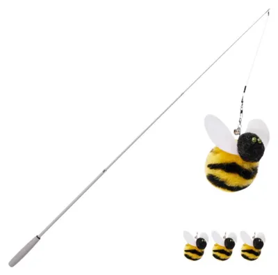 Image de INF Little Bee — Canne à jouet pour chat télescopique 1.8m, têtes abeille en peluche remplaçables avec clochette, poignée acier, jeu interactif à distance sûre