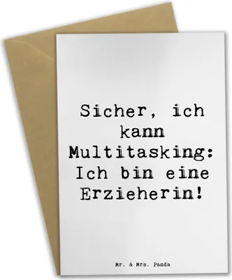 Produktbild von Mr. & Mrs. Panda babykarte Spruch Erzieherin Multitasking - Weiß - Geschenk, weihnachtskarten, osterkarte, Vertrauen, kreative Geschenke, Handgefertigt, liebevoll, Beruf