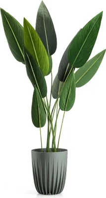 Image de HowHomely | Jardinière - Stripped - 25x29,7 cm - Gris-Vert - Design moderne - Résistant aux intempéries et léger