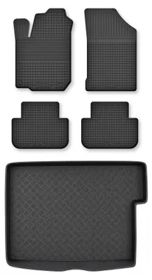 Image de Tapis en caoutchouc + bac de coffre pour Citroen Xsara Picasso 1997-2010 – 5 pièces, noirs, semi-universel, adapté