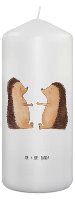Produktbild von Mr. & Mrs. Panda Kerze Igel Liebe 19 x 8 cm - Weiß - Geschenk, Bedruckte, Jahrestag, Freundin, Erinnerungskerze, Hochzeitstag, Blockkerze, Verliebt, Stumpenkerze