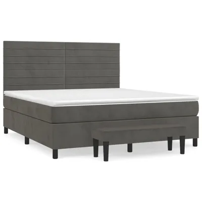 Image de vidaXL Lit boxspring avec matelas gris foncé 180x200 cm velours